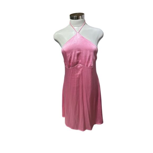 Zara Pink Satin Halter Neck Dress NWT Size L - Picture 9 of 11